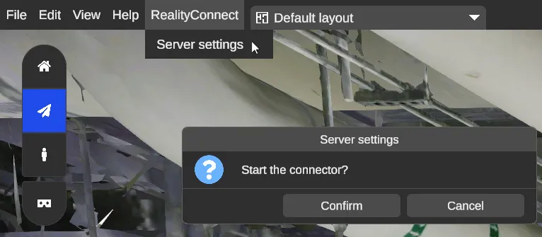 Menu displaying server settings with options to start the connector in a software interface.