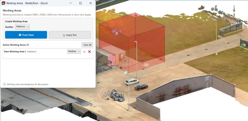 RealityConnect NX working area panel