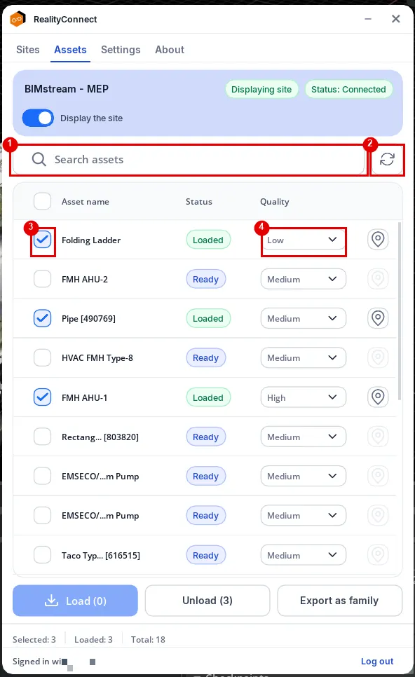 RealityConnect Omniverse assets filtering