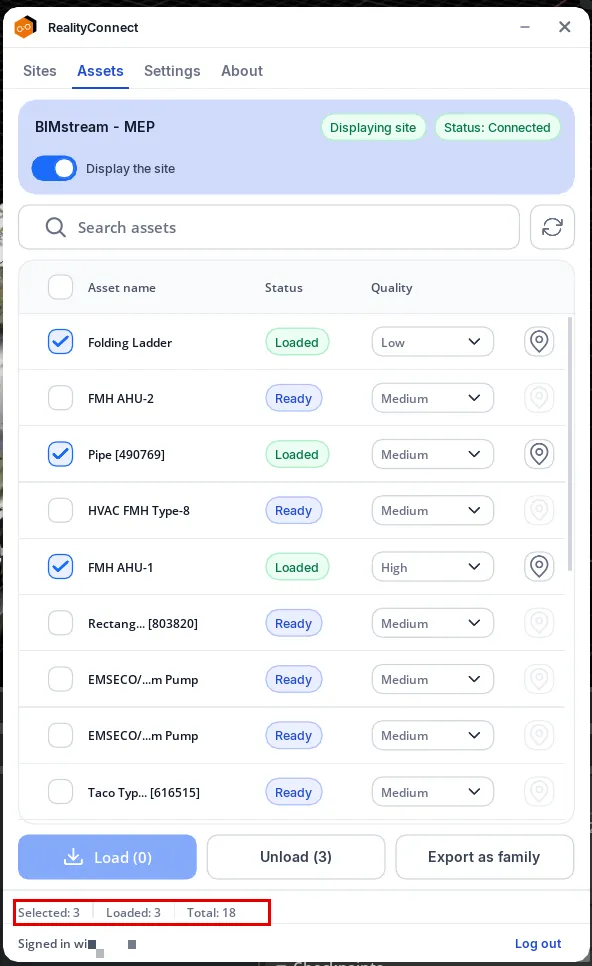 RealityConnect Omniverse assets summary