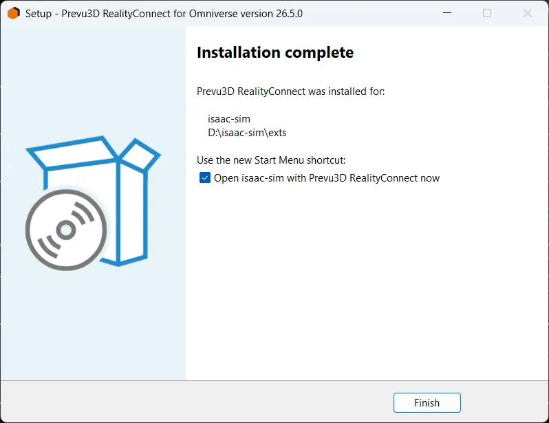 RealityConnect Omniverse installer finished