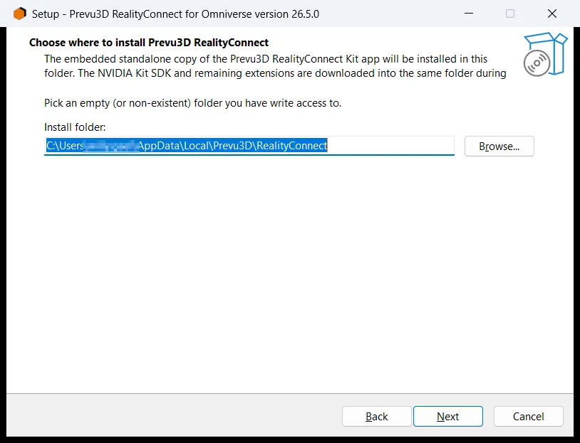 RealityConnect Omniverse installer folder
