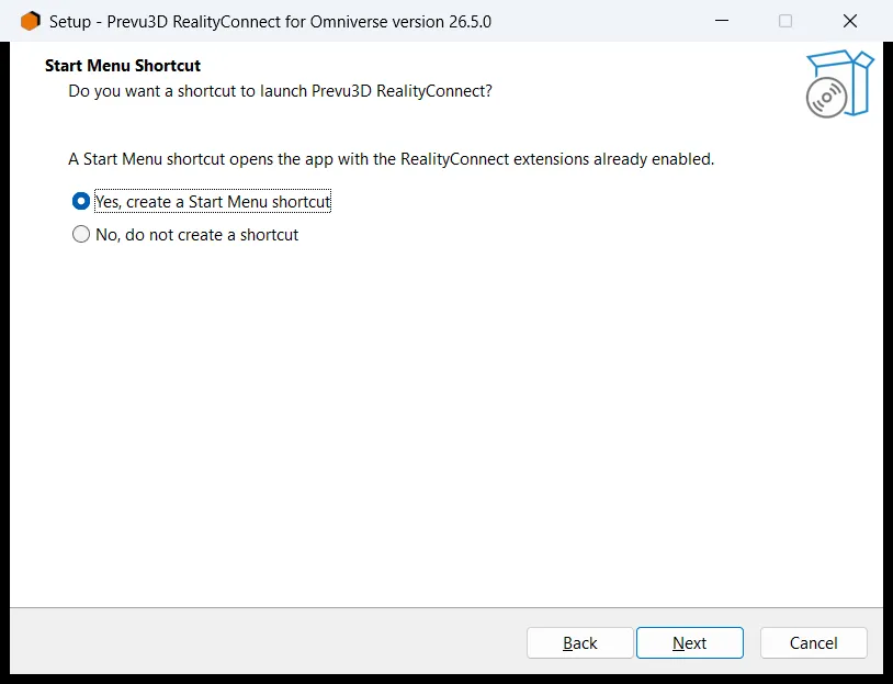 RealityConnect Omniverse installer shortcut