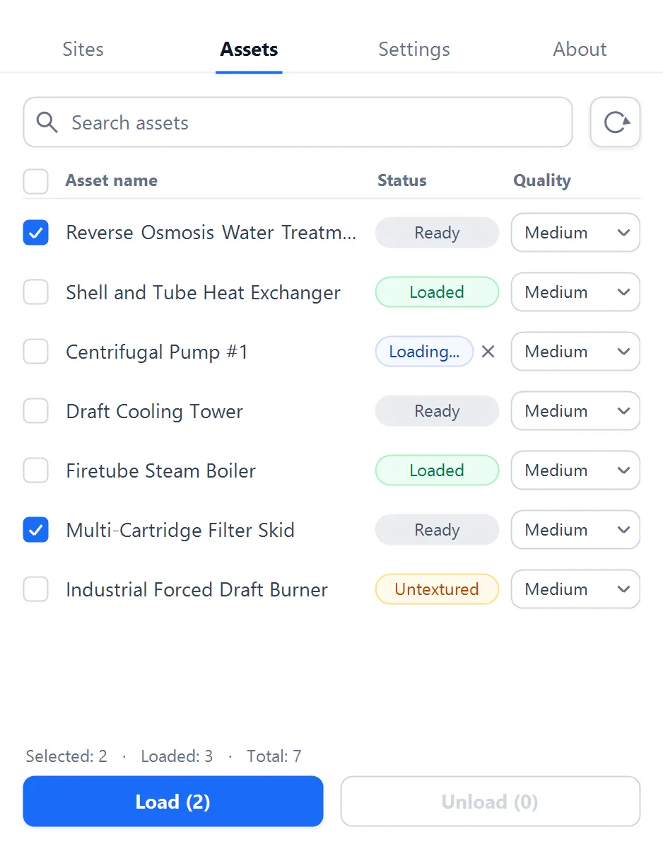 RealityConnect Plant simulation asset manager