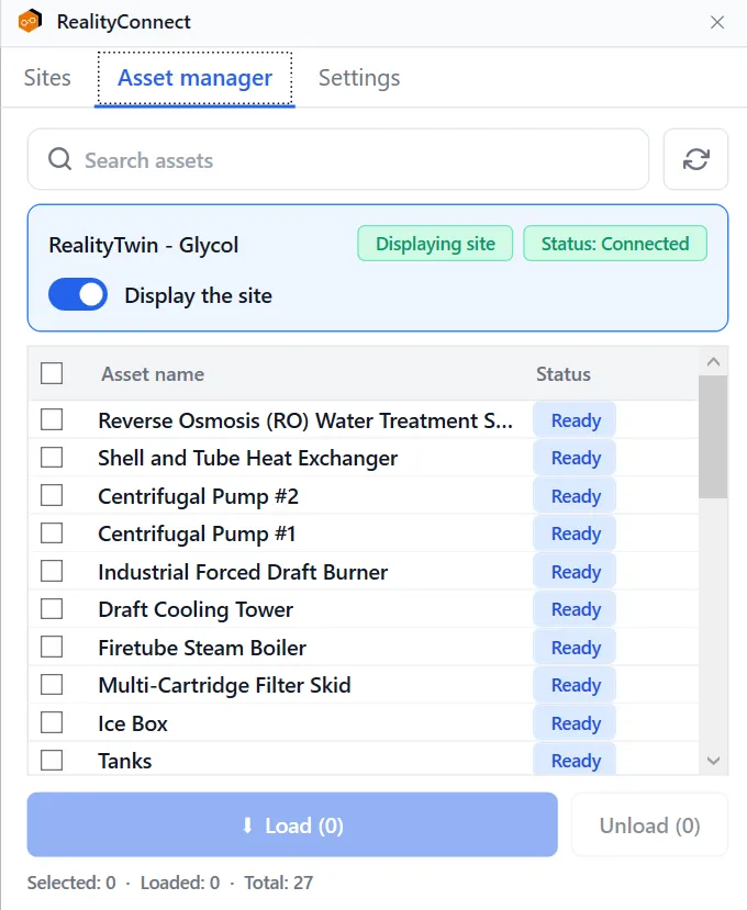 RealityConnect Process simulate asset manager