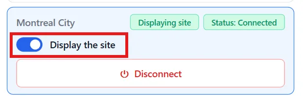 RealityConnect Process simulate display site toggle