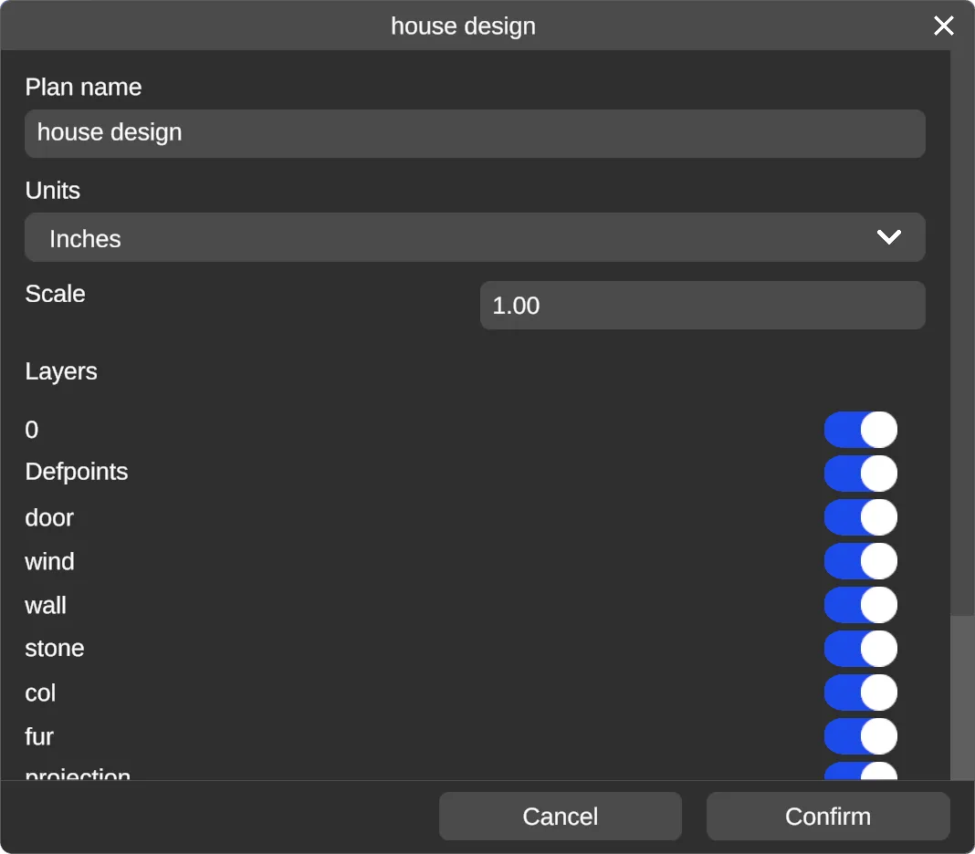 RealityPlan imported DXF drawing
