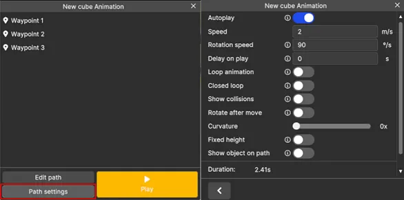 RealityPlan Edit the animation settings