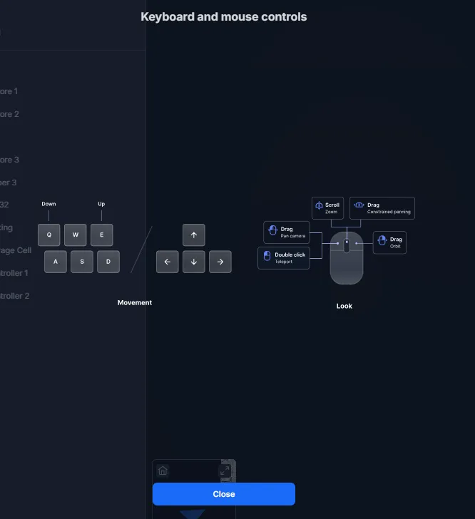 Keyboard and mouse controls popup