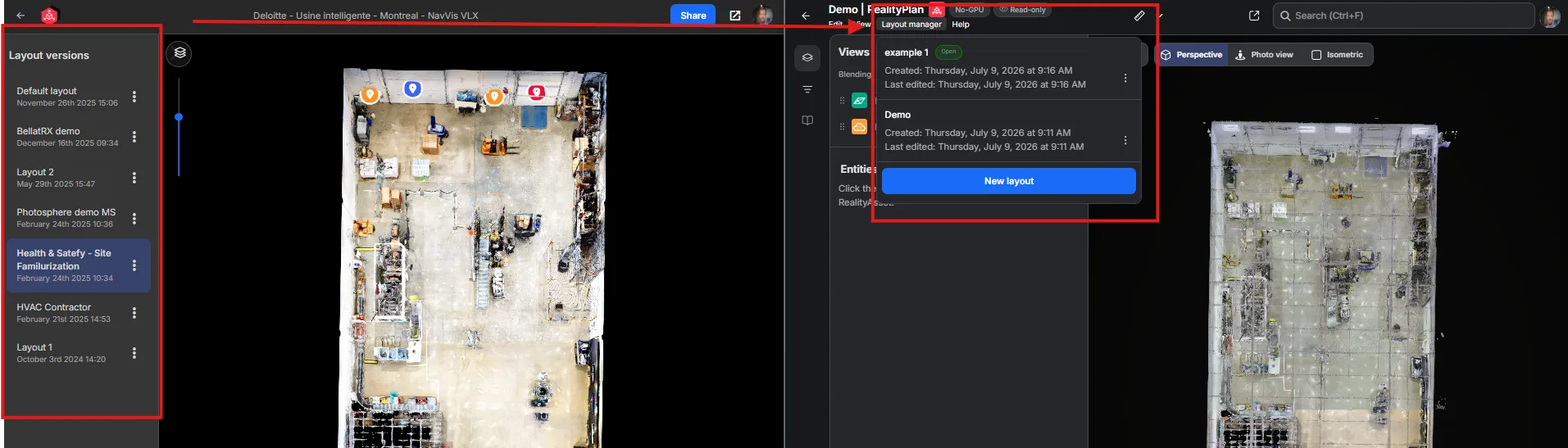 Layout manager dropdown in the top bar