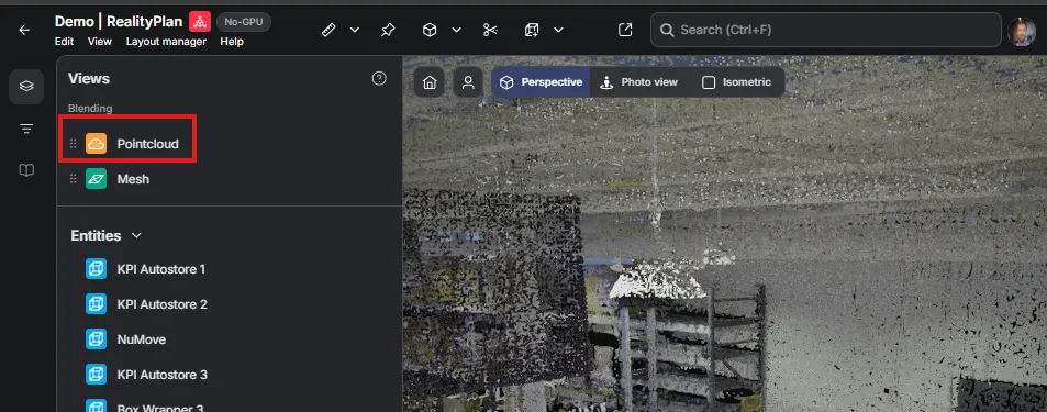 Point cloud display through blending layers