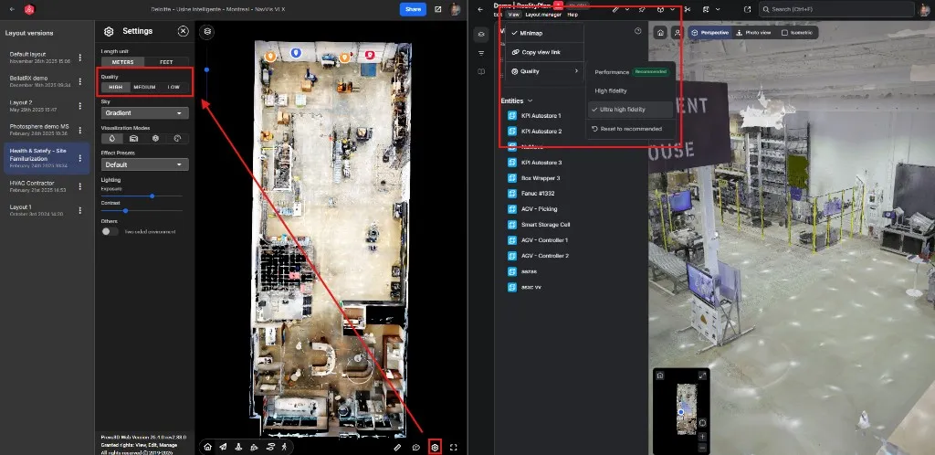 Quality settings in the top-bar View dropdown