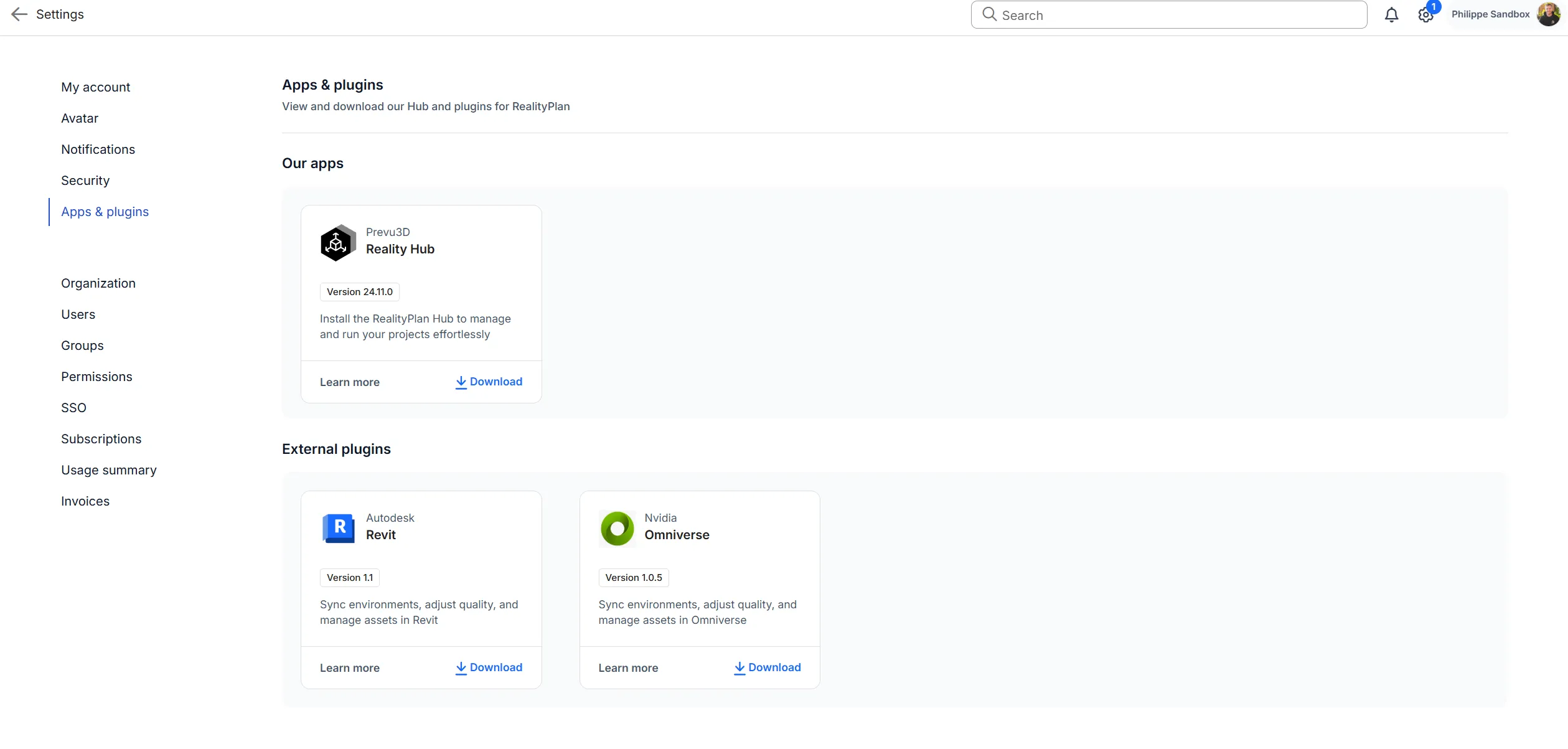 RealityPlatform Apps and Plugins page