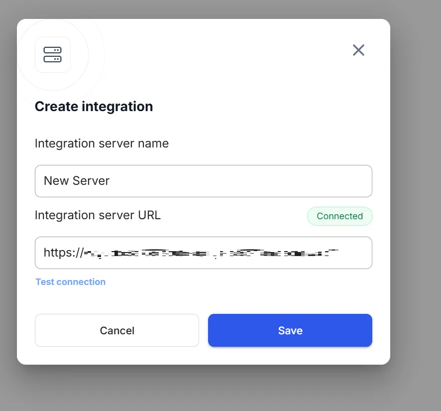 RealityPlatform Create Integration Server dialog