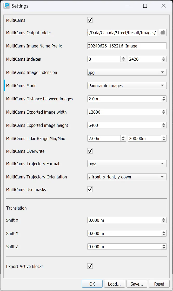RealityPlatform Export settings