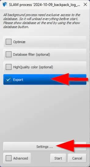RealityPlatform Export settings