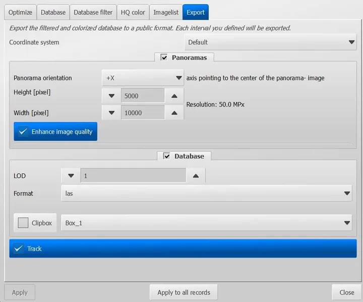 RealityPlatform Export settings