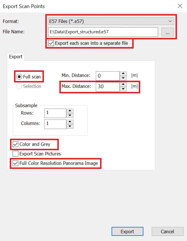RealityPlatform Export settings