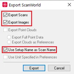 RealityPlatform Export settings