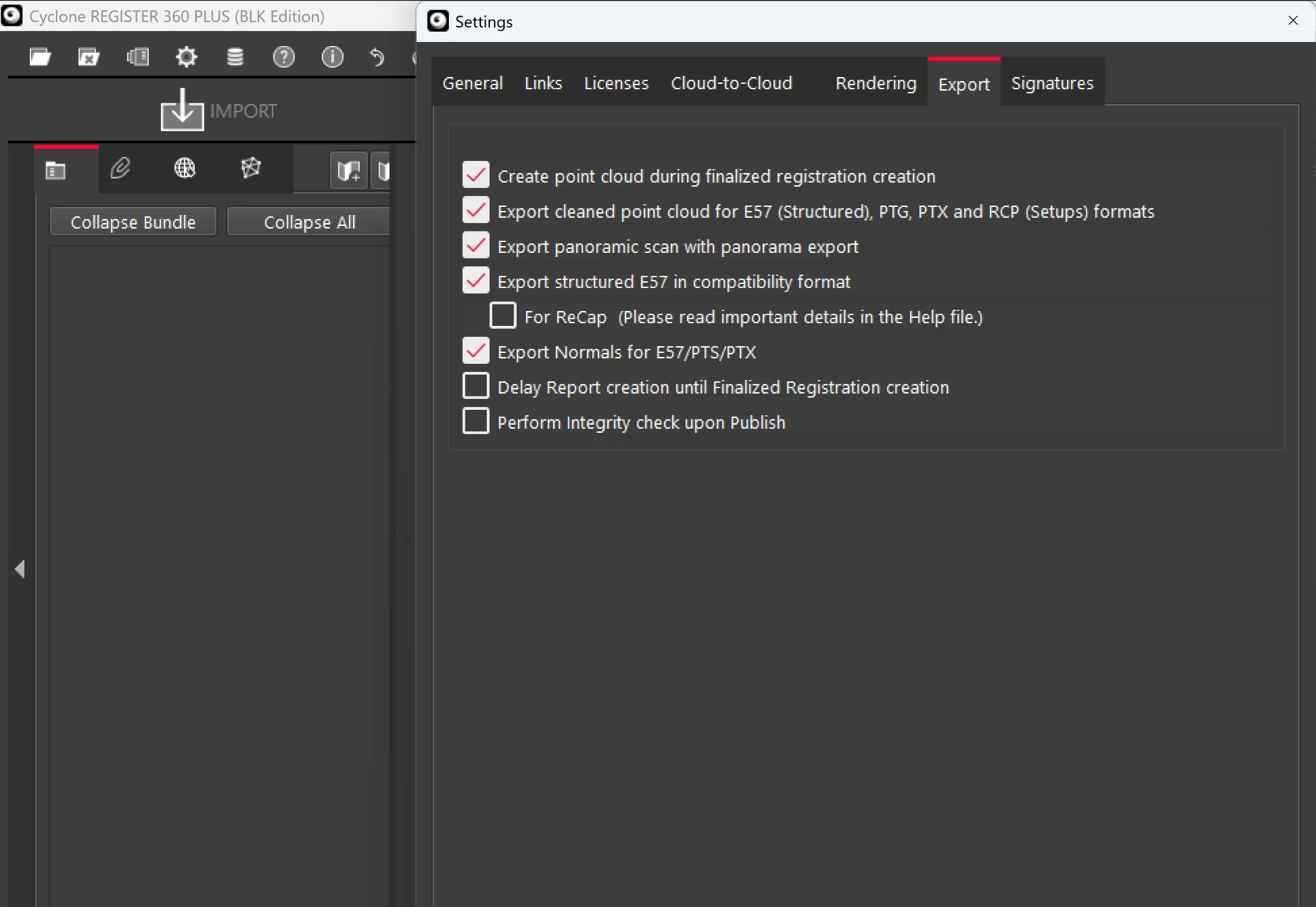 RealityPlatform Export settings