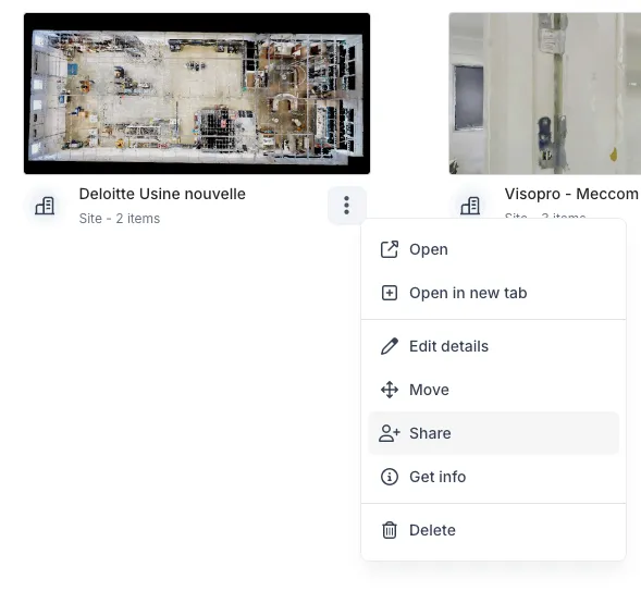RealityPlatform How to access the share modal