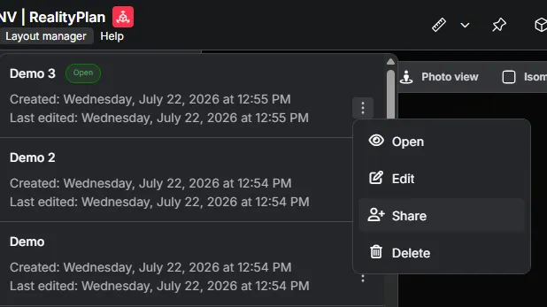 RealityPlan Layout Manager share action