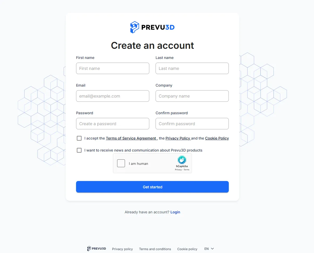 RealityPlatform registration page
