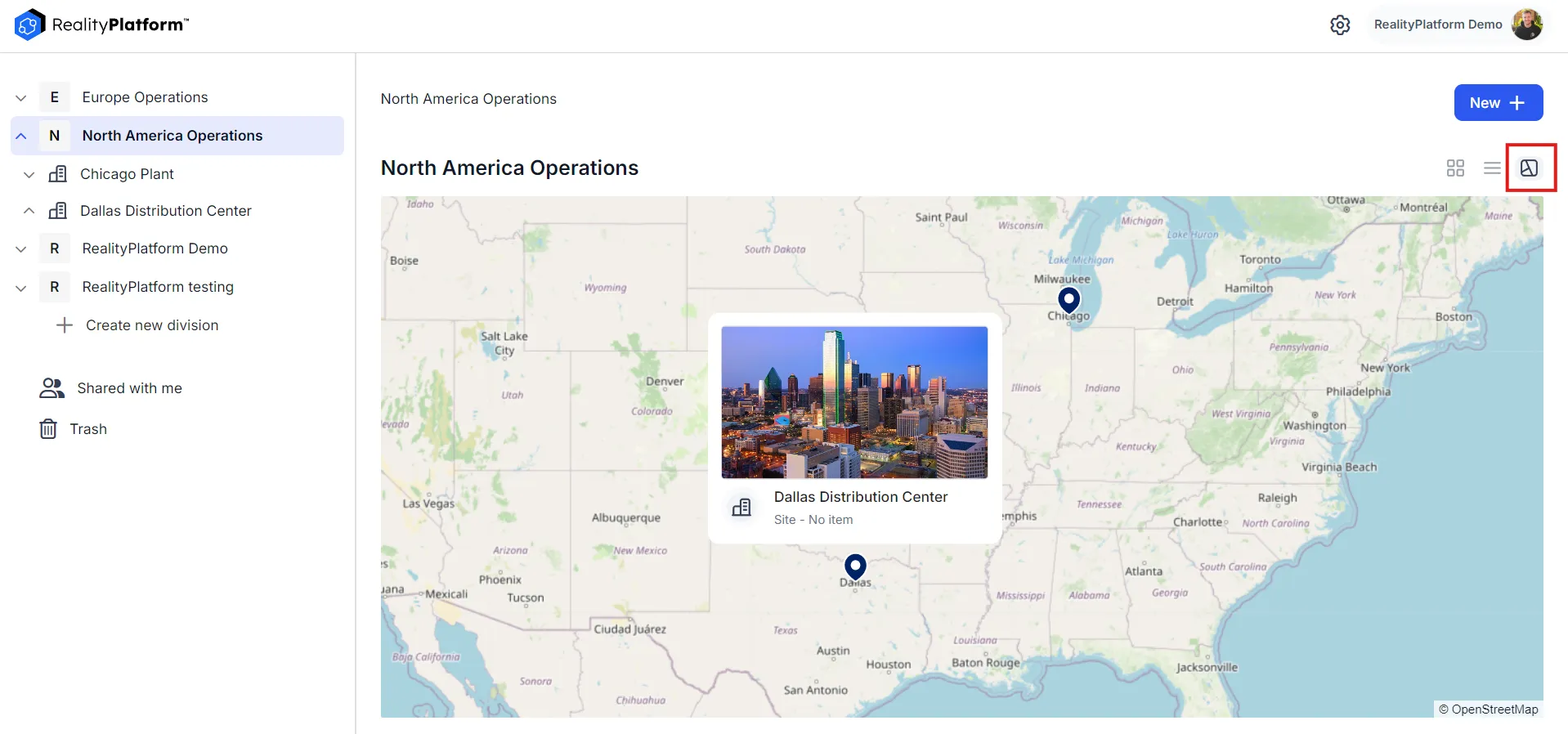 RealityPlatform site location map