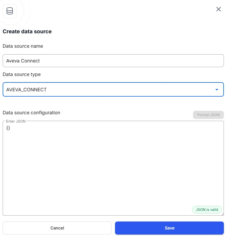 RealityPlatform AVEVA Connect data source form