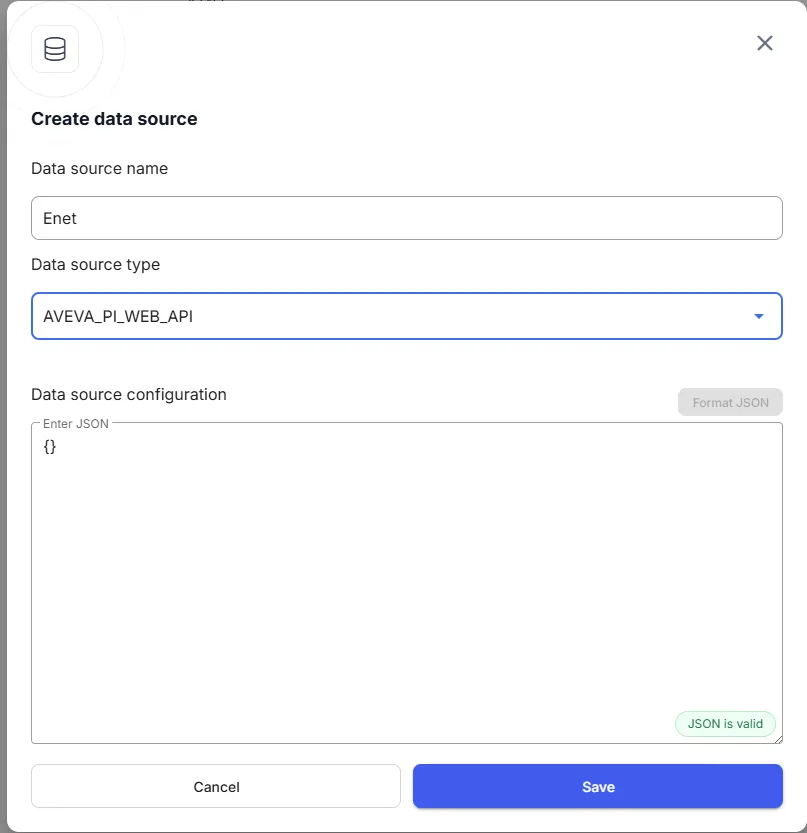 RealityPlatform AVEVA PI Web API data source form