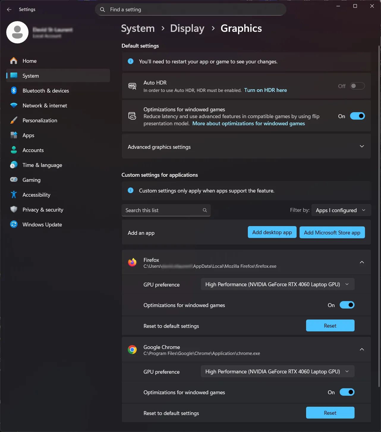 RealityPlatform Browser high-performance graphics setting
