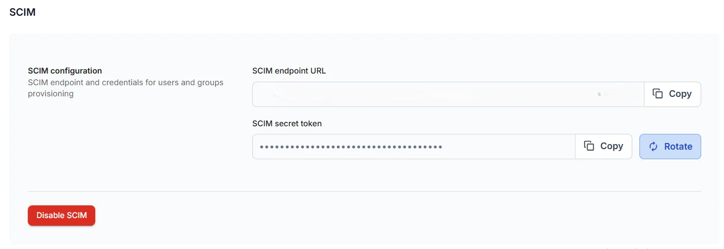 RealityPlatform SCIM base URL and bearer token