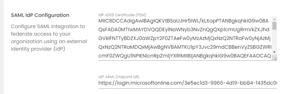 RealityPlatform SAML connection settings