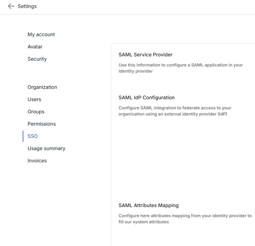 RealityPlatform SSO settings page