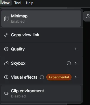 The View menu open, with Clip environment at the bottom showing Disabled under its label
