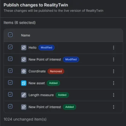 RealityTwin Draft mode publish review