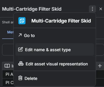 RealityTwin Asset type menu