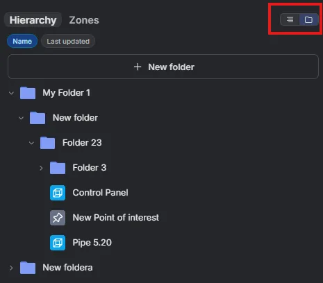 Hierarchy in folder view with nested folders and entities