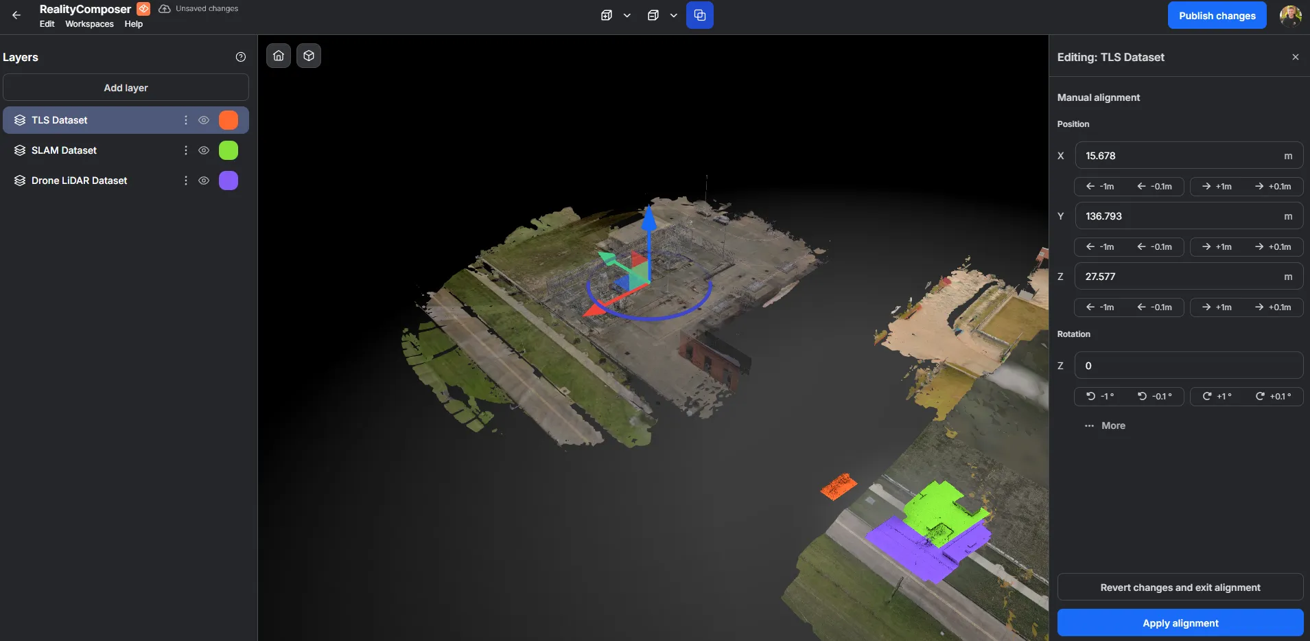 RealityTwin Manual alignment controls