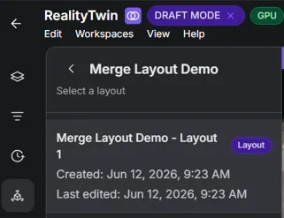 Layout list panel showing the layouts available within the selected RealityPlan project