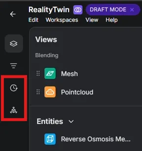 Left side panel in Draft Mode highlighting the RealityPlan updates and Publish Review tools