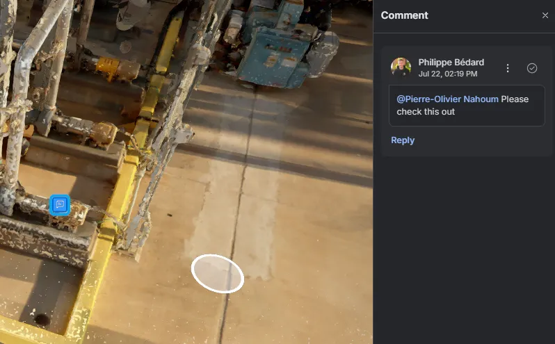 A spatial comment shown as a round marker in the scene