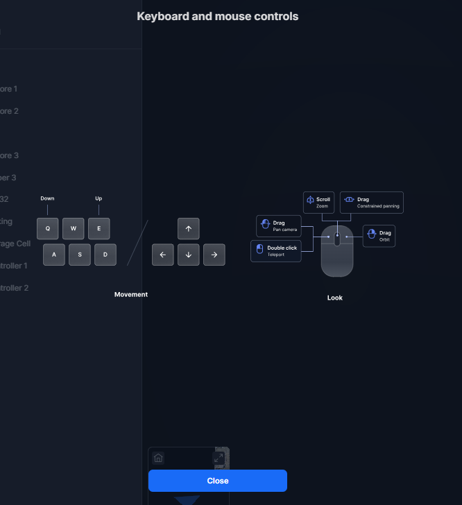 Keyboard and mouse controls popup