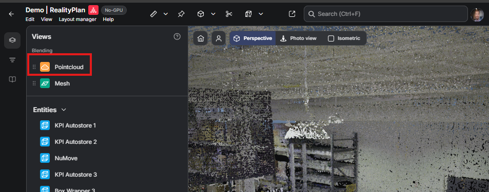 Point cloud display through blending layers