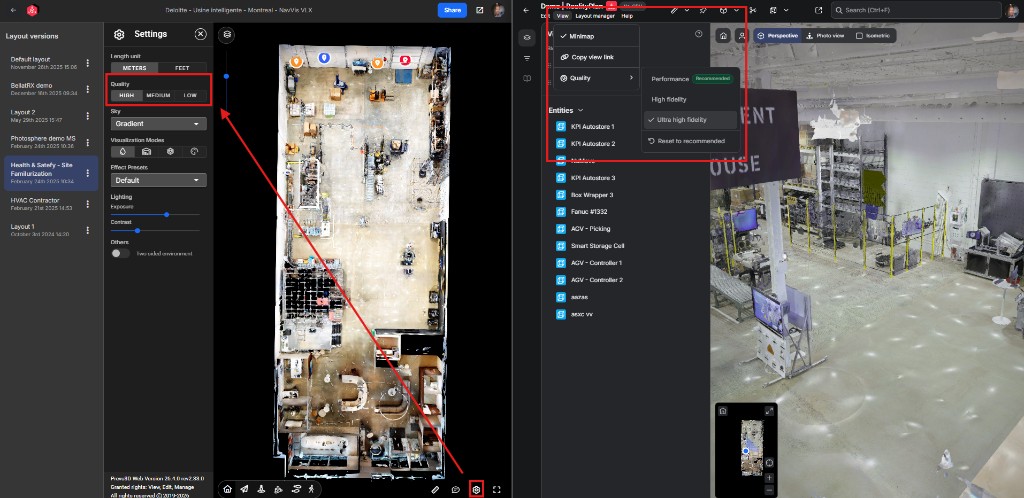 Quality settings in the top-bar View dropdown