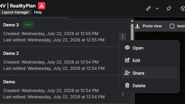 RealityPlan Layout Manager share action