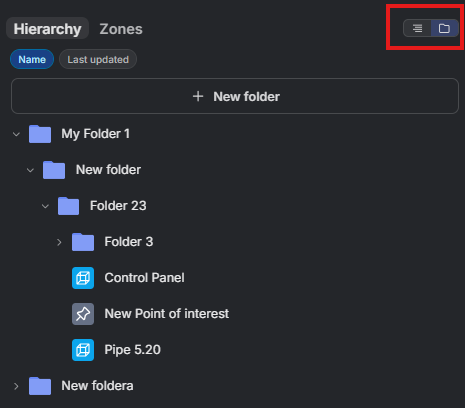 Hierarchy in folder view with nested folders and entities