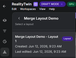 Layout list panel showing the layouts available within the selected RealityPlan project