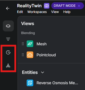 Left side panel in Draft Mode highlighting the RealityPlan updates and Publish Review tools