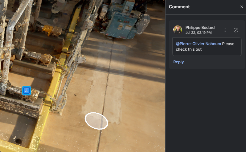 A spatial comment shown as a round marker in the scene